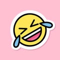 Rolling on the Floor Laughing emoji sticker, cute sticker on pink background, vector design element, rofl