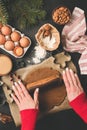 Rolling gingerbread cookie dough. Christmas baking concept Royalty Free Stock Photo