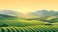 Rolling Green Hills at Sunset Pixel Art Landscape Royalty Free Stock Photo