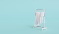 Rolling hanger rack with clothes on mint background. E-commerce or online shopping concept. 3d render