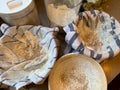 Rolling out and Dividing up Homemade Bread Dough on a Floured Countertop Before Baking