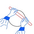 Rolling Out Perfection: Hands Rolling Dough (Red & Blue) Vector Royalty Free Stock Photo