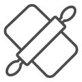 Rolling pin and board line icon, Cooking concept, Dough making tools sign on white background, Cutting board and bread