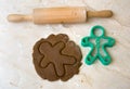 Rolling pin, cookie dough, and cutter Royalty Free Stock Photo