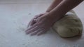 Rolling pin downloaded dough for pies or pizza close-up on light table how much dough then it is removed cooking at home