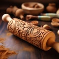 Modern Carved Wooden Rolling Pin With Intricate Floral Patterns