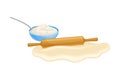 Rolling Pin Flattening Dough as Baking Process Vector Illustration