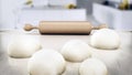 Rolling pin and fresh doughs standing on white table. 3D illustration Royalty Free Stock Photo