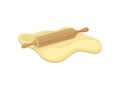 Rolling pin rolls the dough. Vector illustration.