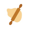 Wooden rolling pin rolls out the dough. Vector illustration. EPS 10.