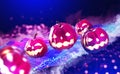 Rolling pumpkin head. Halloween, cyber party, neon light