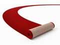 Rolling red carpet isolated on white background. 3D illustration Royalty Free Stock Photo