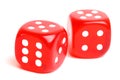 Rolling red dice isolated on white Royalty Free Stock Photo