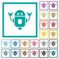 Rolling robot flat color icons with quadrant frames