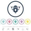 Rolling robot flat color icons in round outlines