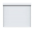 Rolling shutter door. Roller garage metal gate. Electric roll white window background shutter