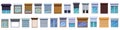 Rolling shutter icons set cartoon . Window plastic closed Royalty Free Stock Photo