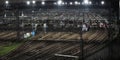 Rolling stock yard or railyard or carbarn near Karakida station of Odakyu Line, Tokyo, in the morning