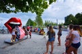 The Rolling Stones famous tongue and lips at Navy Pier of Chicago. Royalty Free Stock Photo