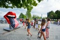 The Rolling Stones famous tongue and lips at Navy Pier of Chicago. Royalty Free Stock Photo