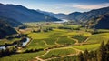 Rolling Vineyards Stretching Across A Picturesque Valley. Generative AI Royalty Free Stock Photo