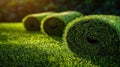 rolls with artificial lawn grass. selective focus Royalty Free Stock Photo