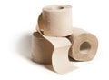 Rolls of beige toilet paper isolated