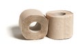 Rolls of beige toilet paper isolated