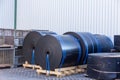 Rolls of black industrial plastic Royalty Free Stock Photo