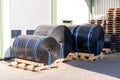 Rolls of black industrial plastic Royalty Free Stock Photo