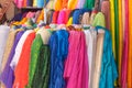 A Rolls of brightly coloured fabrics and cloths Royalty Free Stock Photo