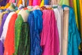 A Rolls of brightly coloured fabrics and cloths Royalty Free Stock Photo