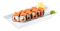 Rolls with cheese, red caviar, salmon plate - Sake Ikura Maki is