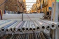 Rolls of cloth displayed at a street martket Royalty Free Stock Photo