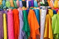 Rolls colorful of brightly coloured fabrics and cloths Royalty Free Stock Photo