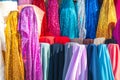 Rolls colorful of brightly coloured fabrics and cloths store Royalty Free Stock Photo