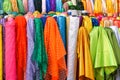 Rolls colorful of brightly coloured fabrics and cloths Royalty Free Stock Photo