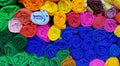 Rolls of colorful cloth in a cloth shop Royalty Free Stock Photo