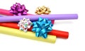 Rolls of colorful wrapping paper on white background Royalty Free Stock Photo