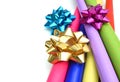 Rolls of colorful wrapping paper on white background Royalty Free Stock Photo