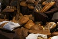 Many rolls of different breads in the bakery restaurant Royalty Free Stock Photo