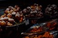 Many rolls of different breads in the bakery restaurant Royalty Free Stock Photo