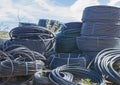 Rolls of different types and sizes of plastic tubing for drip irrigation Royalty Free Stock Photo