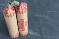 Rolls of dimes and pennies against dark background. Royalty Free Stock Photo