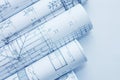 Rolls of Engineering Drawings Royalty Free Stock Photo