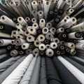Rolls of fabric are stacked vertically, showcasing a range of neutral colors including Royalty Free Stock Photo