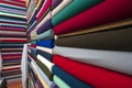 Fabric industry, textile store colorful fabric and silk. fabric background