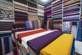 Fabric industry, textile store colorful fabric and silk. fabric background. cotton. fabrics in roll. different colors and texture