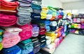 Rolls of fabric and textiles in a factpory shop. Royalty Free Stock Photo