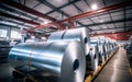 Rolls of galvanized steel sheet inside the factory or warehouse